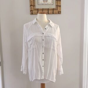 Democracy White Button-Down Shirt Sz Large EUC